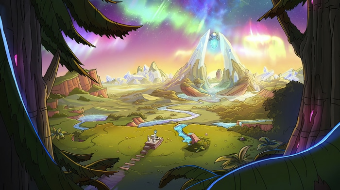 Rick and Morty alien landscape with portal