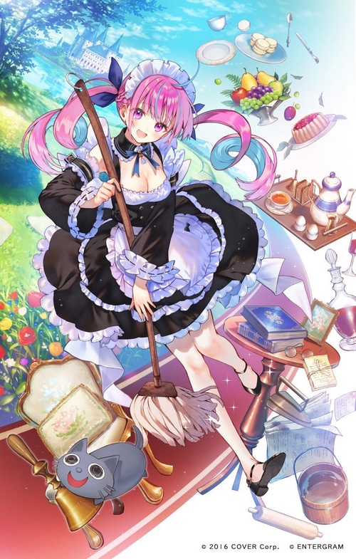 Minato Aqua Maid Outfit with Cat and Sweets