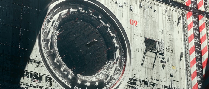 Science fiction space station with a large circular opening