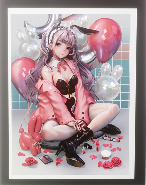 Anime Girl in Bunny Suit with Balloons and Makeup