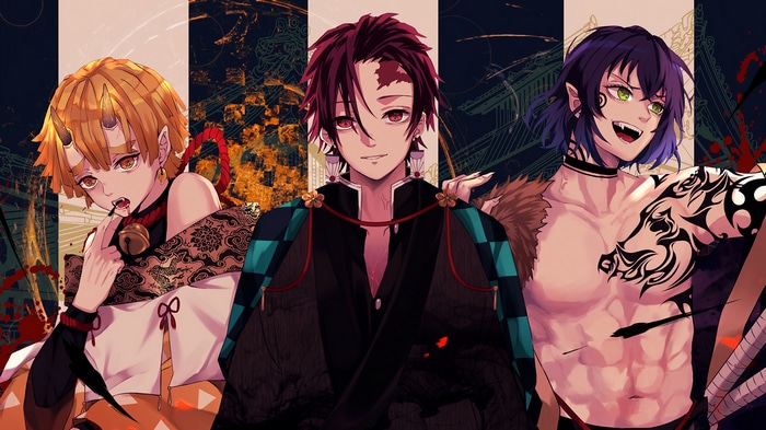 4K Kimetsu no Yaiba: Zenitsu, Tanjiro, and Inosuke