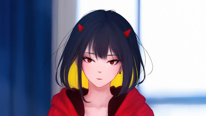 Anime girl with red eyes and horns