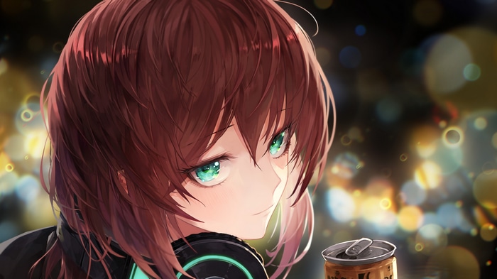 4K Anime Girl with Green Eyes and Headphones