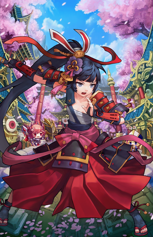 Akayuki from Guardian Tales with blue hair and gray eyes
