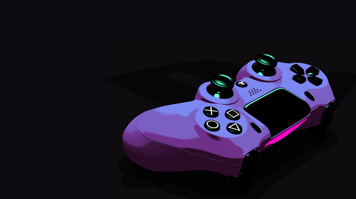4K purple game controller on black background