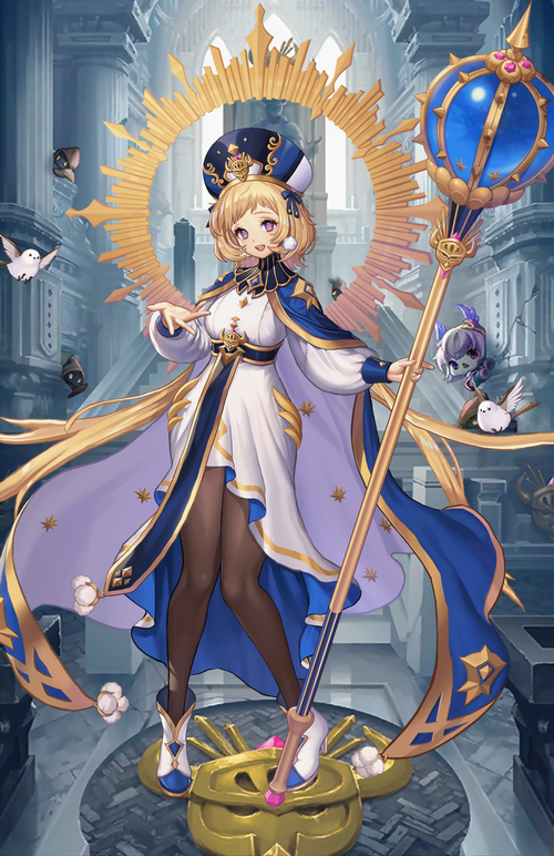 Veronica from Guardian Tales with a staff