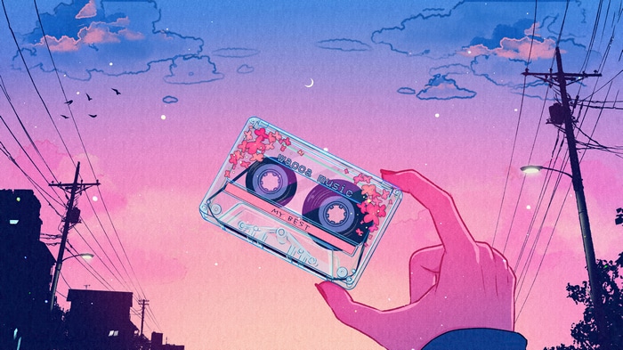4K Vaporwave Cassette with Flowers