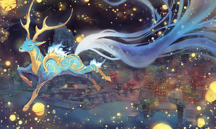 Genshin Impact: Blue Deer with Lanterns
