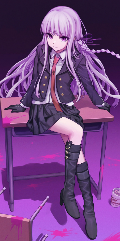 Kyoko Kirigiri from Danganronpa sitting at a desk