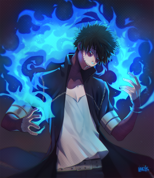 Dabi from Boku no Hero Academia with blue flames