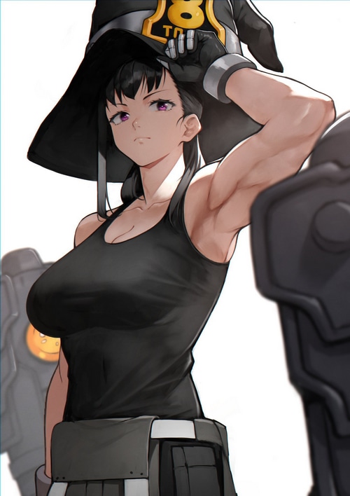 Maki Oze from Fire Force wearing a witch hat