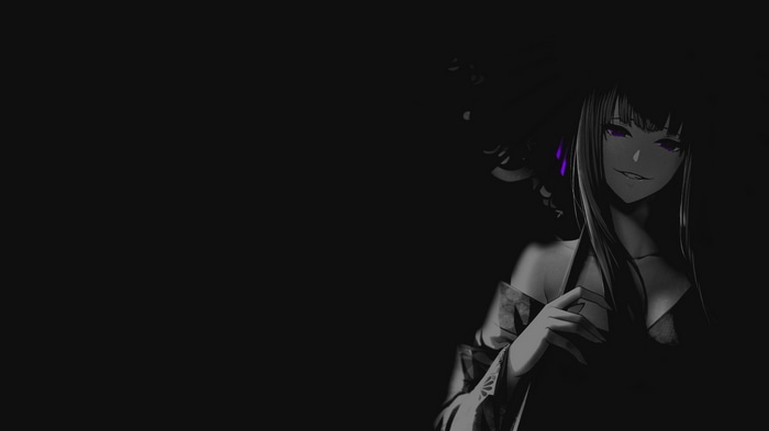 Anime girl with purple eyes on black background