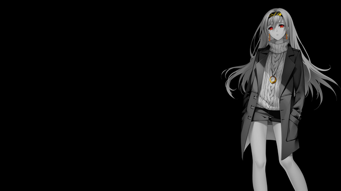 Anime girl with red eyes and long white hair