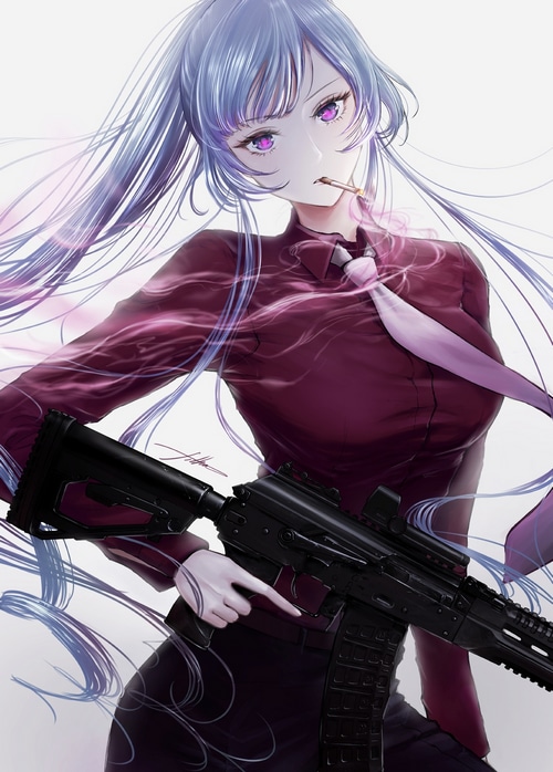 AK-12 from Girls Frontline with silver hair