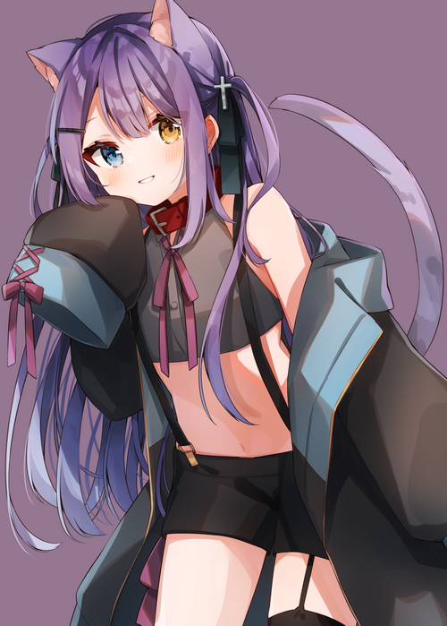 Cat girl with purple hair and heterochromia