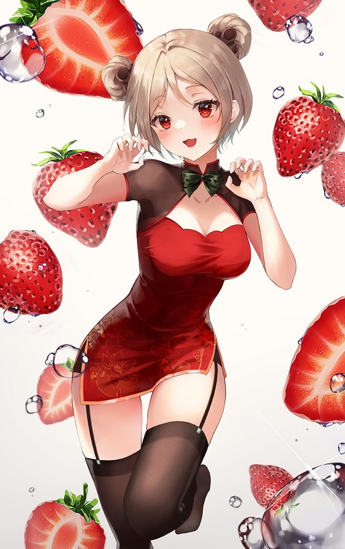 Girl in Chinese Dress with Strawberries
