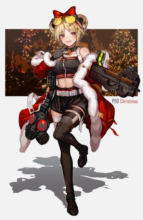 P90 Christmas Girl with Gas Mask and FN P90
