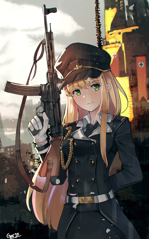 Girls Frontline fan art of a blonde girl with an StG44