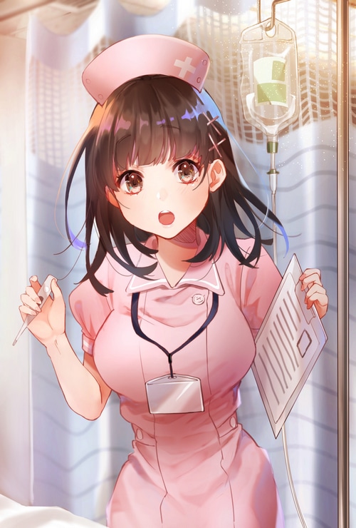 Nurse with IV Drip and Clipboard