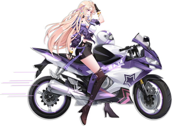 Aura Star girl on a purple motorcycle