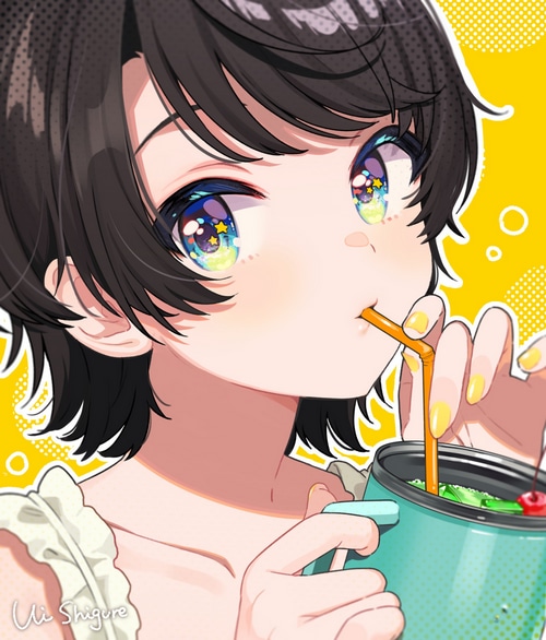 Shigure Ui drinking from a cup