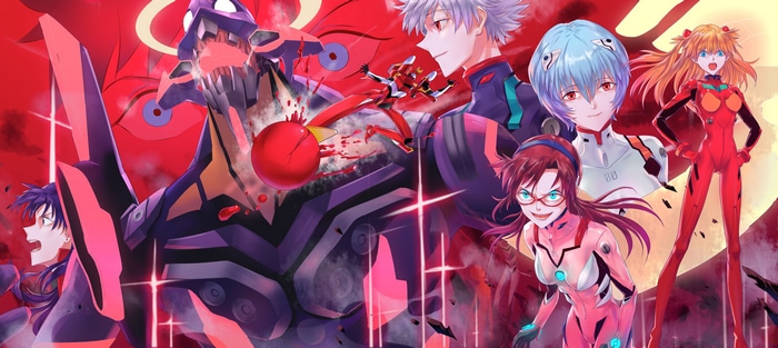 Neon Genesis Evangelion: Asuka, Rei, Mari, Kaworu, Misato, and EVAs