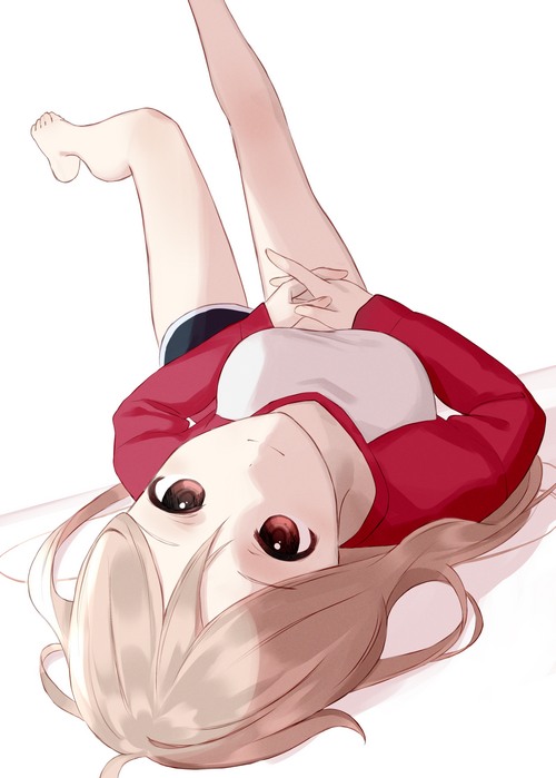 Anime girl lying down with red hoodie
