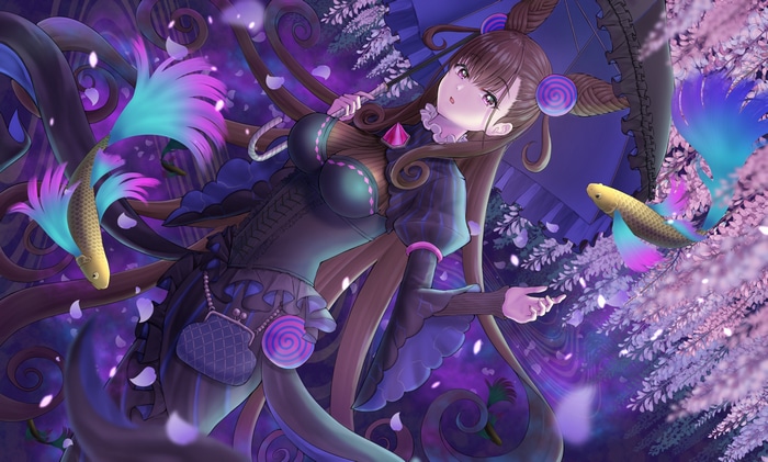 Murasaki Shikibu from Fate/Grand Order with fish and flowers