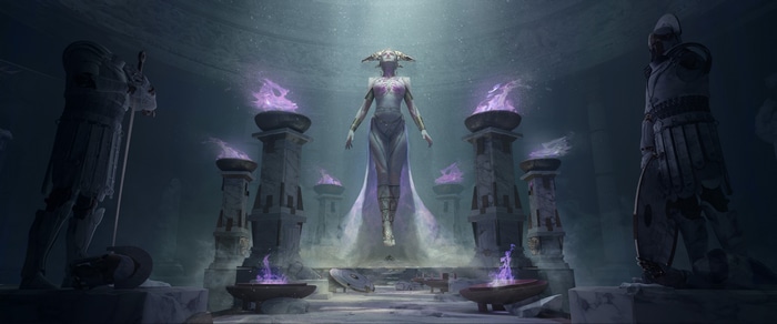4K Fantasy Art of a Floating Woman in a Temple