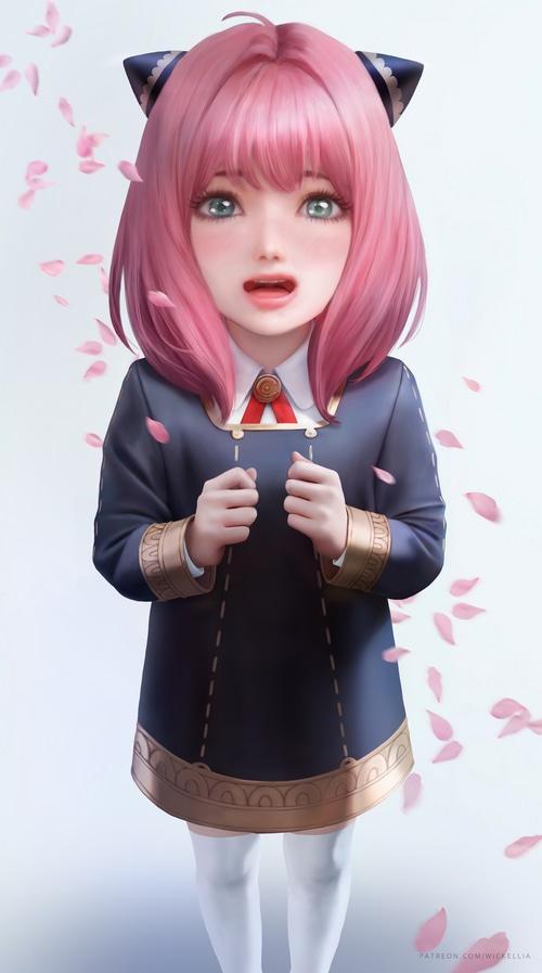 Anya Forger from Spy x Family with falling petals