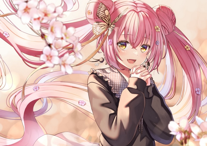 Yuuka Nonoko with pink hair and butterfly hair clip