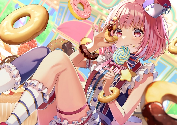 Yuuka Nonoko with donuts and lollipop
