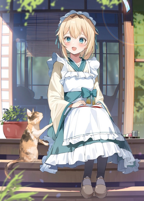 Anime girl Kazama Iroha with a cat
