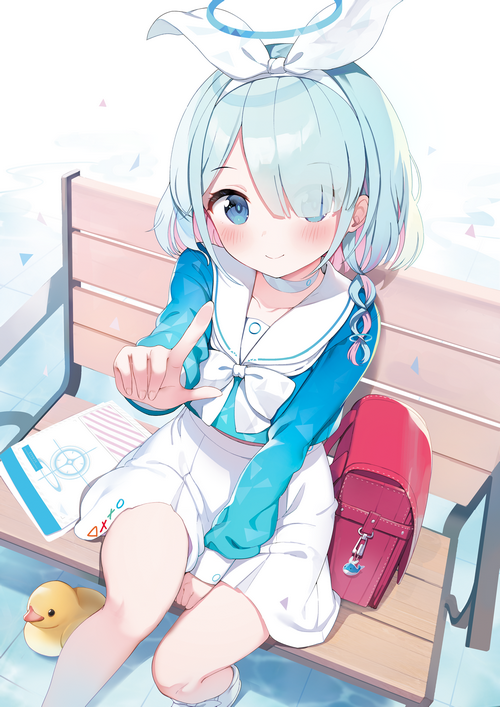 Arona from Blue Archive sitting on a bench