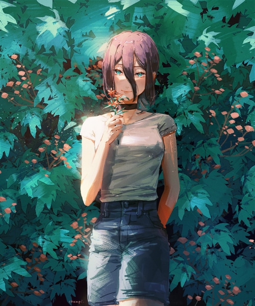 Reze from Chainsaw Man holding a flower