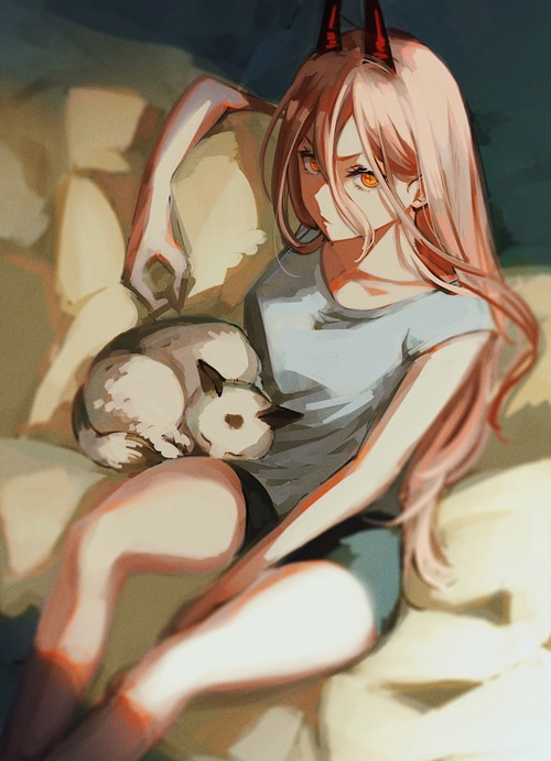 Power from Chainsaw Man with a cat
