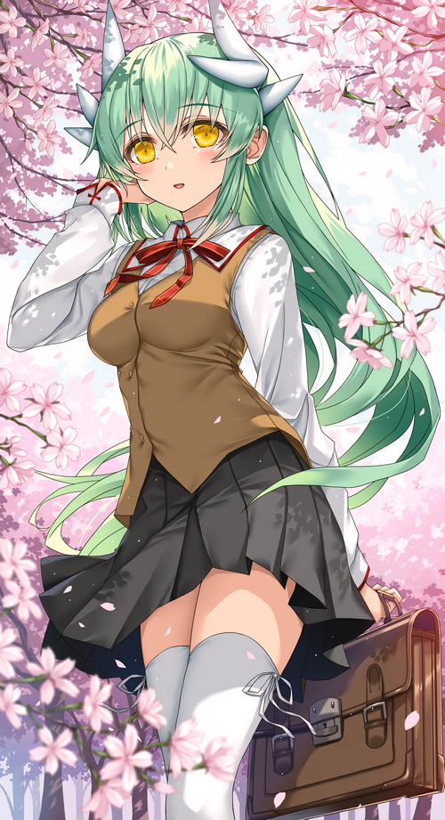 Kiyohime from Fate/Grand Order with green hair and horns