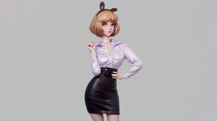 Woman with animal ears and black skirt