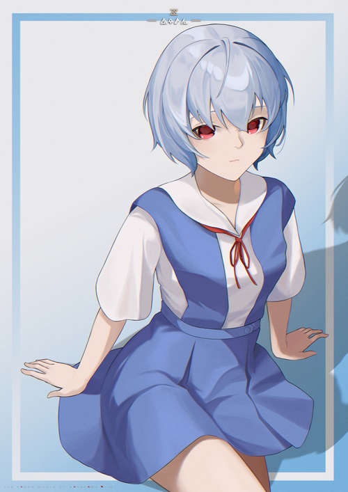 Ayanami Rei from Neon Genesis Evangelion School Uniform Fan Art