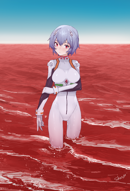 Rei Ayanami in Red Sea from Neon Genesis Evangelion