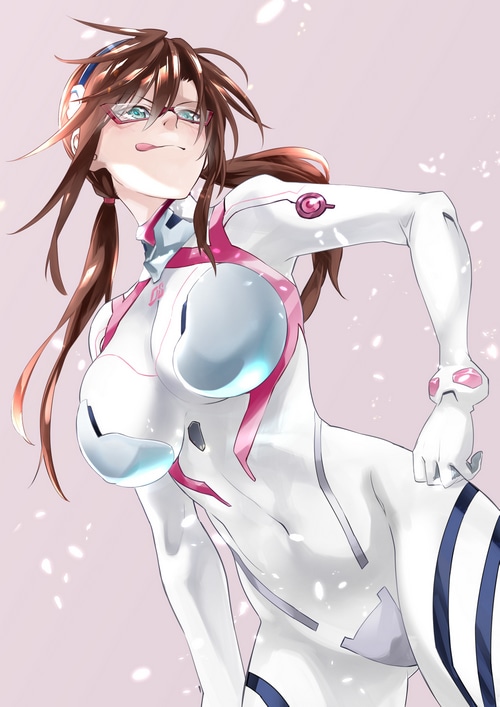 Makinami Mari Illustrious in a white and pink bodysuit