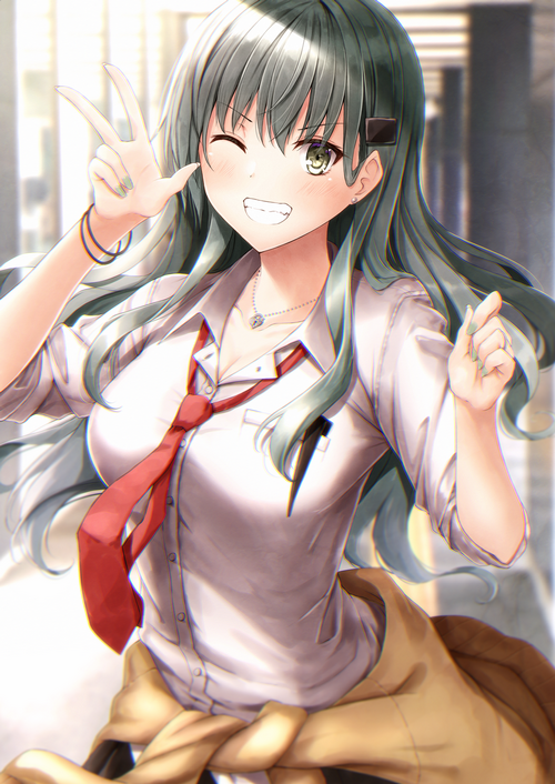 Suzuya from Kantai Collection making peace sign