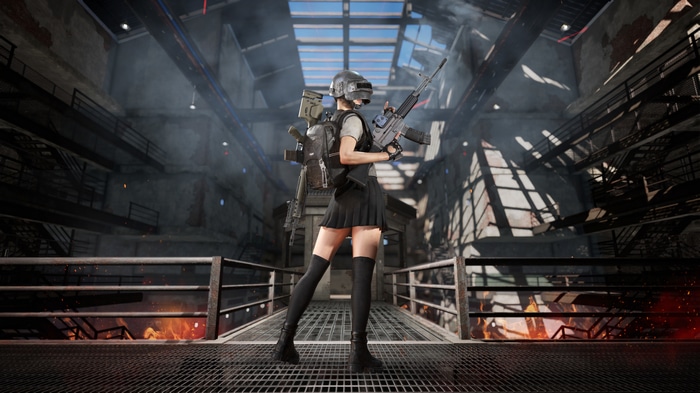 PUBG girl with guns in school uniform