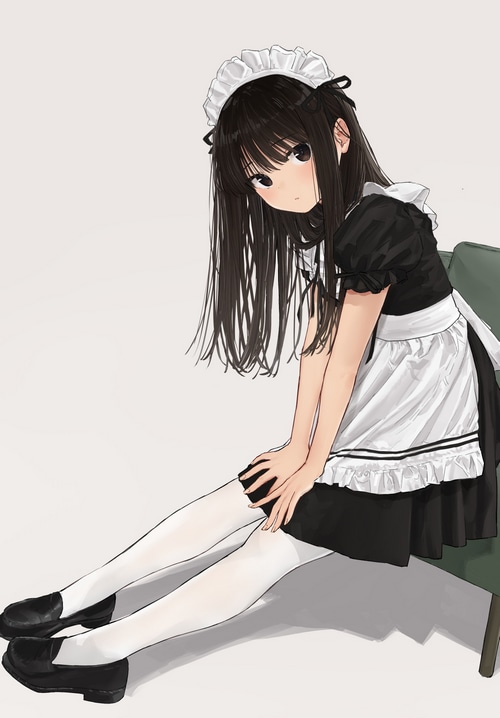 Girl in Maid Outfit Sitting Down