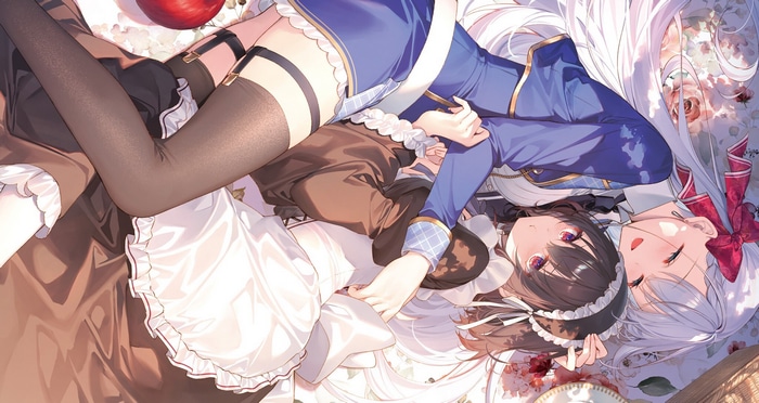 Two maids with red eyes lying down