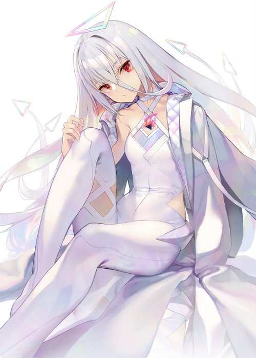 Ritsuki from Hololive with white hair and red eyes