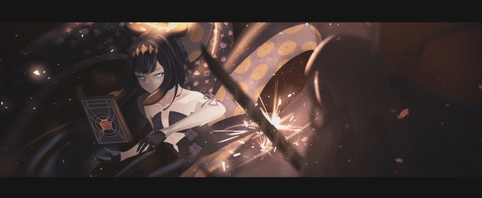 4K Ninomae Inanis with a book and tentacles