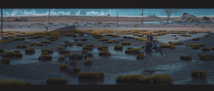 4K Ninomae Inanis in a flooded landscape