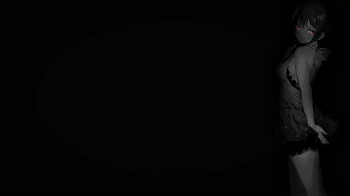 Anime girl with red eyes on black background