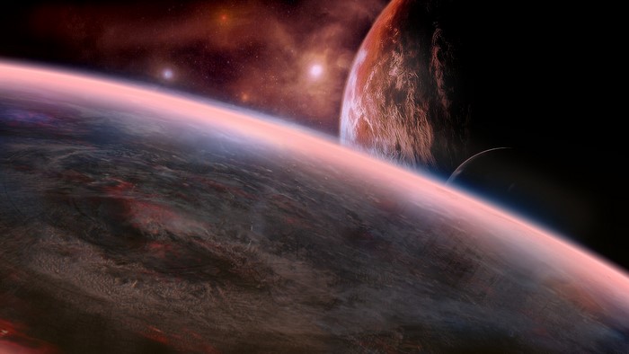 Sci Fi Planet with Moons and Nebula